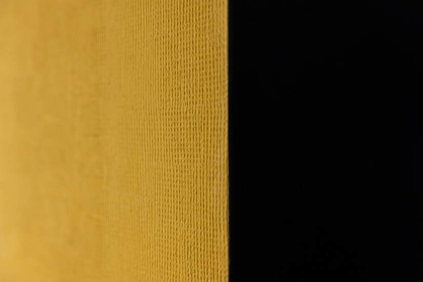 Contrasten van kleuren en structuren: honinggeel met zwart en gladde met gestructureerde wandoppervlakken. Terwijl het zwarte gedeelte van de ondergrond met het spuitpleister Briplast Powerfill 1891 werd gladgemaakt, verlijmde Pat Remont Bud voor de eindafwerking van het kleurrijke oppervlak de wandbekleding Reliëf.